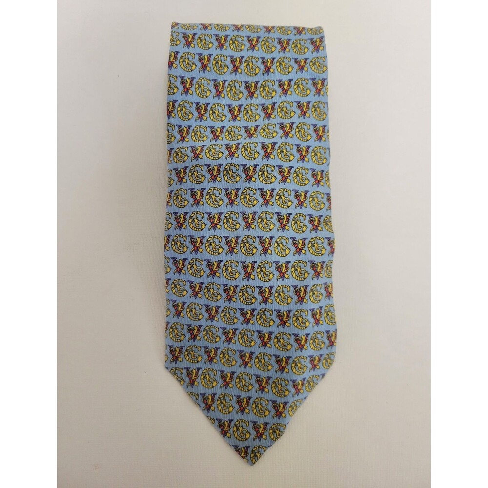 Gianni Versace Men's Woven 100% Silk Tie Blue Geometric Medallion Multicolor